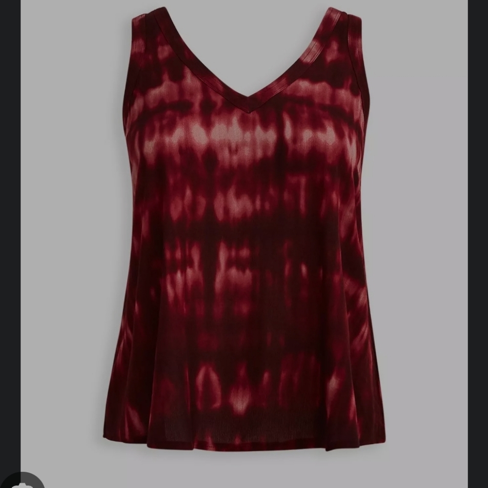 Torrid Boho Plus Size Burgundy Wine Crinkle Gauze Tie-Dye Tank Top Size 1X - Picture 9 of 9